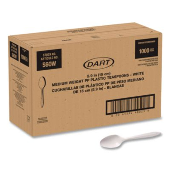 Style Setter Medium Weight Polypropylene Cutlery, Teaspoon, Plastic, White, 1,000/Carton