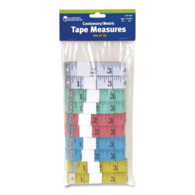 Standard/Metric Tape Measure, 60" Long, Assorted Colors, Plastic, 10 Tape Measures
