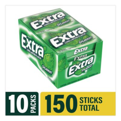 Extra Spearmint Sugar-Free Gum, Spearmint, 15 Sticks/Pack, 10 Packs/Carton