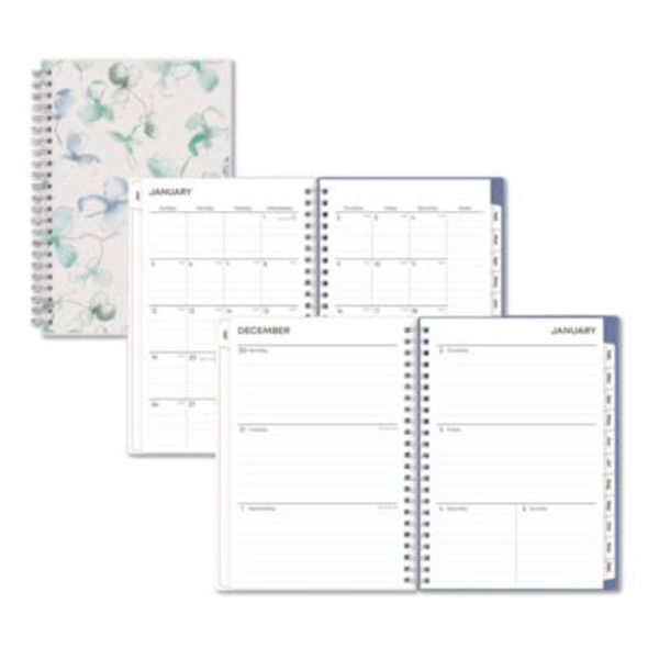 Lindley Weekly/Monthly Planner, Lindley Floral Artwork, 8 x 5, White/Blue/Green Cover, 12-Month (Jan To Dec): 2026
