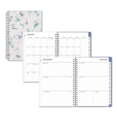 Lindley Weekly/Monthly Planner, Lindley Floral Artwork, 8 x 5, White/Blue/Green Cover, 12-Month (Jan To Dec): 2026