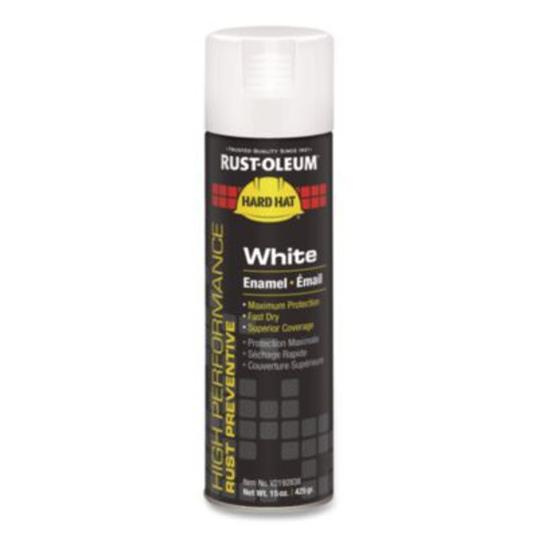 Hard Hat High Performance V2100 System Rust Preventive Enamel Spray Paint, Flat White, 15 Oz Aerosol Can, 6/Carton