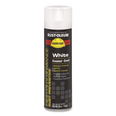 Hard Hat High Performance V2100 System Rust Preventive Enamel Spray Paint, Flat White, 15 Oz Aerosol Can, 6/Carton