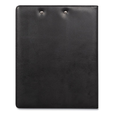 Faux-Leather Padfolio, Notched Front Cover With Clipboard Fastener, 9 X 12 Pad, 9.75 X 12.5, Black
