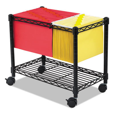 Wire Mobile File, Metal, 1 Shelf, 2 Bins, 14" x 24" x 20.5", Black