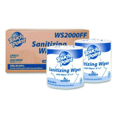Hand Sanitizing Wipes Refill, 5 x 8, Fragrance Free, White, 2,000 Wipes/Roll, 2 Rolls/Carton