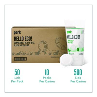 Compostable Plastic Hot Cup Lids, Fits 10 Oz To 16 Oz Hot Cups, Plastic, White, 500/Carton