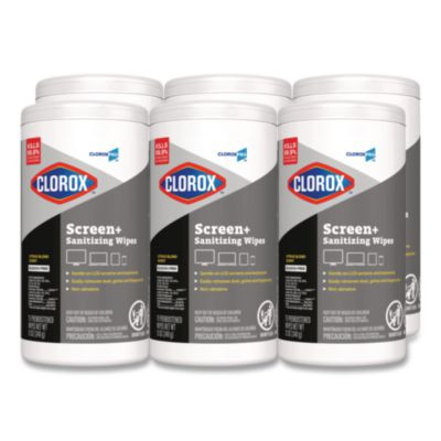 Cloroxpro Screenplus Screen Sanitizing Wipes, 6 x 8, Citrus Blend, White, 75/Canister, 6 Canisters/Carton