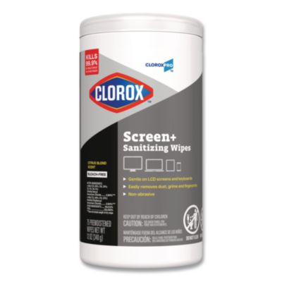 Cloroxpro Screenplus Screen Sanitizing Wipes, 6 x 8, Citrus Blend, White, 75/Canister, 6 Canisters/Carton