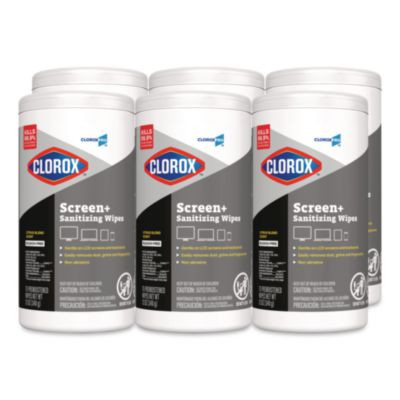 Cloroxpro Screenplus Screen Sanitizing Wipes, 6 x 8, Citrus Blend, White, 75/Canister, 6 Canisters/Carton