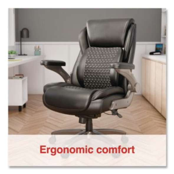 Leithen Bonded Leather Big And Tall Midback Chair, Supports 400 Lbs,19.49" - 22.44" Seat Height, Black Seat/Back, Silver Base