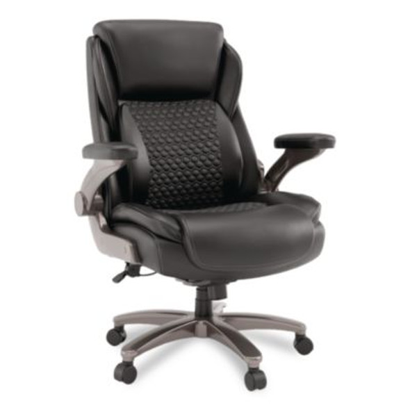 Leithen Bonded Leather Big And Tall Midback Chair, Supports 400 Lbs,19.49" - 22.44" Seat Height, Black Seat/Back, Silver Base