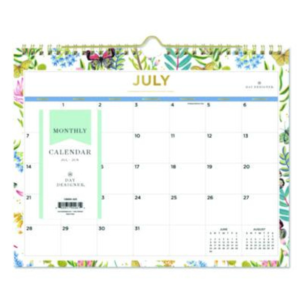 Day Designer Flutter Academic Year Wall Calendar, Butterfly Floral Artwork, 11 x 8.75, 12-Month (July To June): 2025 To 2026