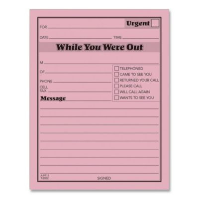 While You Were Out Memo Pad, One-Part (No Copies), 4.25 x 5.5, 50 Forms/Pad, 24 Pads/Pack