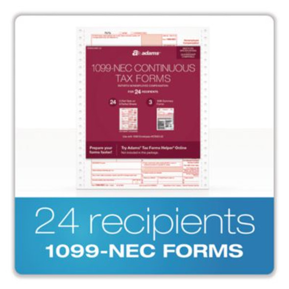 2022 1099-Nec Tax Form, 8.5" x 3.67", 3 Forms/Sheet, 24 Forms Total