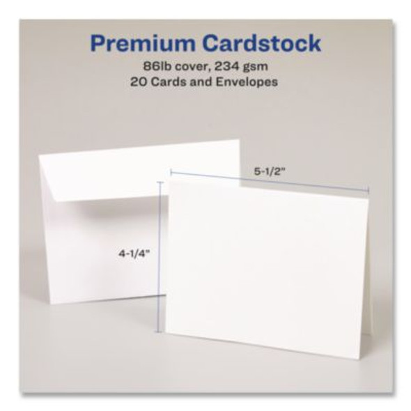 Quarter-Fold Greeting Cards With Matching Envelopes, 80 Lb, 5.5 x 4.25, Matte White, 1 Card/Sheet, 20 Sheets/Pack