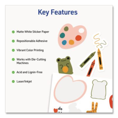 Multipurpose Sticker Project Paper, Inkjet, 8.5 x 11, 15 Sheets/Pack