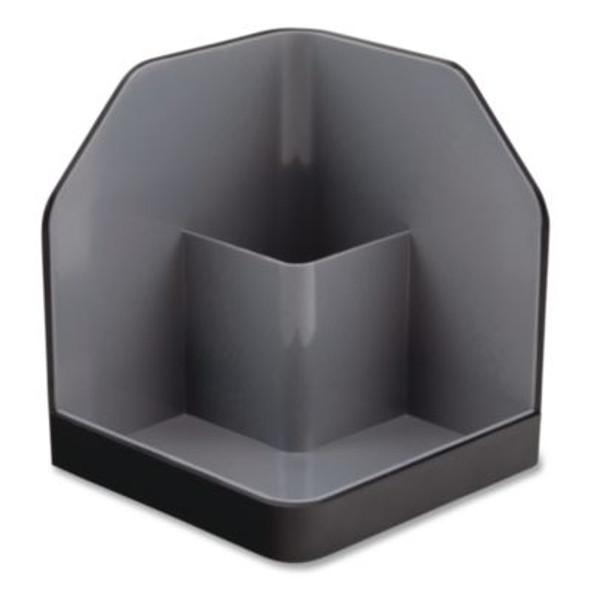 Fusion Plastic Corner Desktop Supplies Organizer, 2 Compartments, 6.67 x 7.4 x 6.67, Gray/Black, Plastic