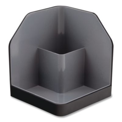 Fusion Plastic Corner Desktop Supplies Organizer, 2 Compartments, 6.67 x 7.4 x 6.67, Gray/Black, Plastic