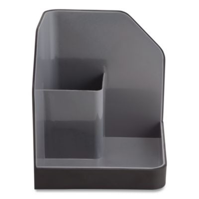 Fusion Plastic Corner Desktop Supplies Organizer, 2 Compartments, 6.67 x 7.4 x 6.67, Gray/Black, Plastic