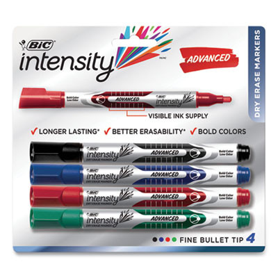 Intensity Advanced Dry Erase Marker, Medium Bullet Tip, Assorted Colors, 4/Pack