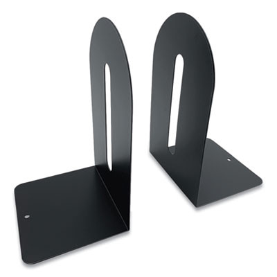 Steel Bookends, Fashion Style, Nonskid Base, 4.75 x 5.5 x 9, Black, Pair