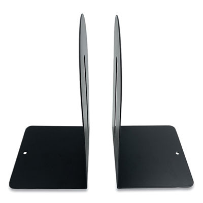Steel Bookends, Fashion Style, Nonskid Base, 4.75 x 5.5 x 9, Black, Pair