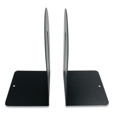 Steel Bookends, Fashion Style, Nonskid Base, 4.75 x 5.5 x 9, Black, Pair