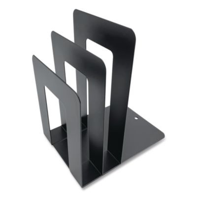 Steel Bookend With Sorter, Contemporary Style, Nonskid Base, 5 x 7 x 8, Black
