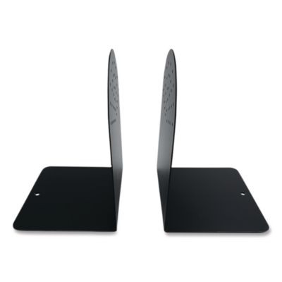 Steel Bookends, Contemporary Style, Nonskid Base, 4.75 x 5.5 x 7.25, Black, Pair