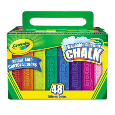 Washable Sidewalk Chalk, 4" x 0.88" Diameter, 48 Assorted Bright Colors, 48 Sticks/Set