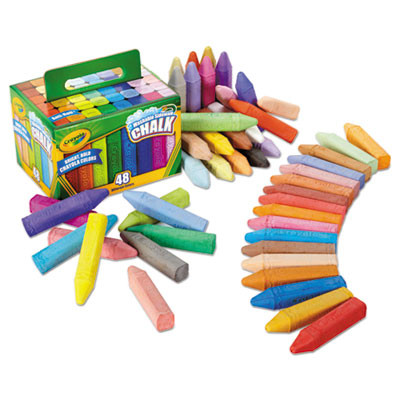 Washable Sidewalk Chalk, 4" x 0.88" Diameter, 48 Assorted Bright Colors, 48 Sticks/Set