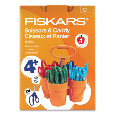 Classpack Scissors Caddy, Rounded Tip, 5" Long, 1.6" Cut-Length, Straight Assorted Color Handles, 24/Set