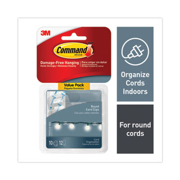 Cord Clip With Adhesive, Round, 0.75"w, Clear, 10/Pack