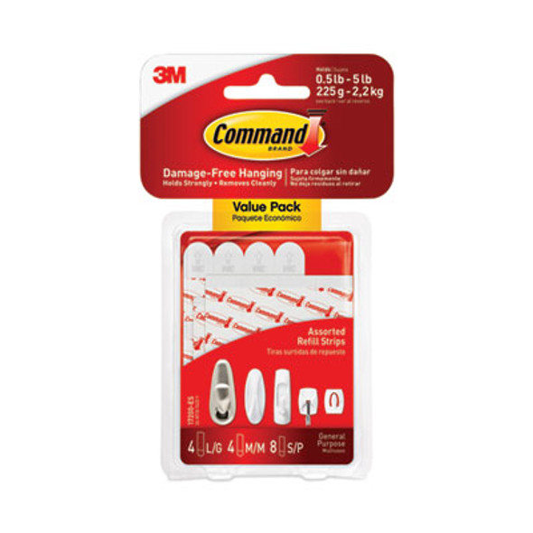 Assorted Refill Strips, Removable, (8) Small 0.75 X 1.75, (4) Medium 0.75 X 2.75, (4) Large 0.75 X 3.75, White, 16/Pack