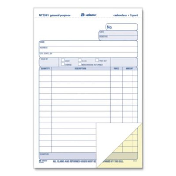 General Purpose Forms, Two-Part Carbonless, 8.5 x 5.67, 100 Forms Total/Pack