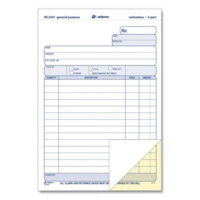 General Purpose Forms, Two-Part Carbonless, 8.5 x 5.67, 100 Forms Total/Pack