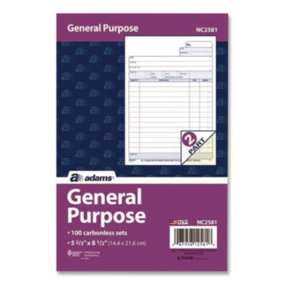 General Purpose Forms, Two-Part Carbonless, 8.5 x 5.67, 100 Forms Total/Pack