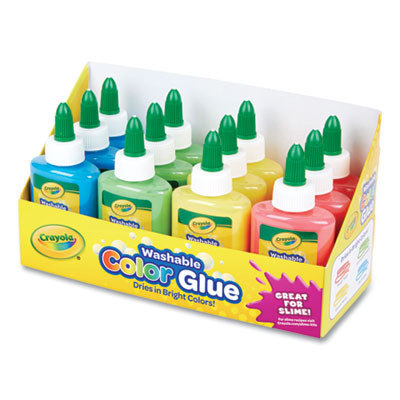 Washable Assorted Color Glue, 3 Oz, 12/Pack
