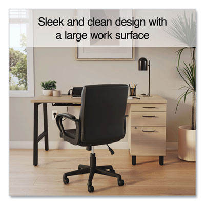 Essentials Single-Pedestal Writing Desk With Integrated Power Management, 59.8" x 29.9" x 29.7", Natural Wood/Black