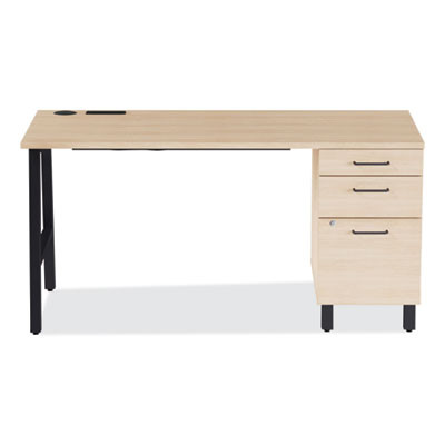 Essentials Single-Pedestal Writing Desk With Integrated Power Management, 59.8" x 29.9" x 29.7", Natural Wood/Black