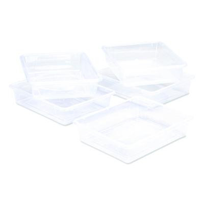 Storage Tray, Flat, 1.69 Gal, 10.65" x 13.17" x 2.96", Translucent, 5/Pack