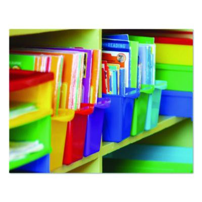 Small Book Bin, 1.5 Gal, 4.5" x 11.75" x 8.5", Assorted Bright Colors, 6/Pack