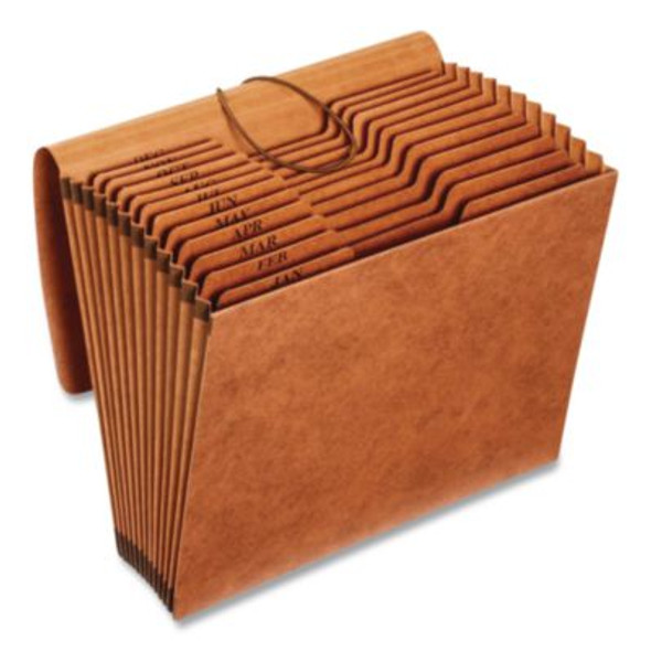 Heavy-Duty Expanding File With Reinforced Flap, 12 Sections, Elastic Cord Closure, 1/3-Cut Tabs, Letter Size, Redrope