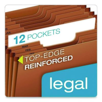 Heavy-Duty Expanding File, 12 Sections, 1/3-Cut Tabs, Legal Size, Redrope