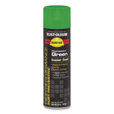 Hard Hat High Performance V2100 System Rust Preventive Enamel Spray Paint, Gloss Fluorescent Green, 15 Oz Aerosol Can, 6/Ct