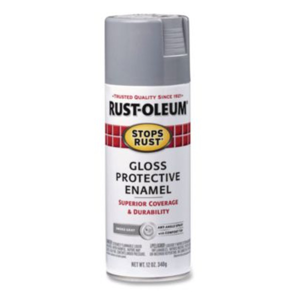 Stops Rust Spray Paint, Gloss Smoke Gray, 12 Oz Aerosol Can, 6/Carton