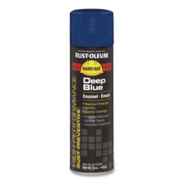 Hard Hat High Performance V2100 System Rust Preventive Enamel Spray Paint, Gloss Deep Blue, 15 Oz Aerosol Can, 6/Carton