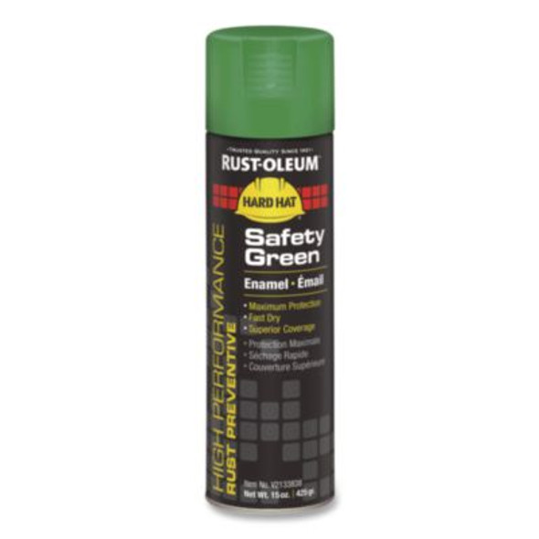 Hard Hat High Performance V2100 System Rust Preventive Enamel Spray Paint, Gloss Safety Green, 15 Oz Aerosol Can, 6/Carton