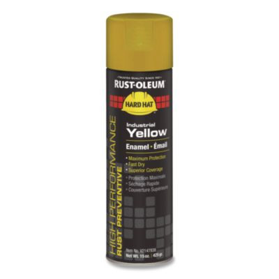Hard Hat High Performance V2100 System Rust Preventive Enamel Spray Paint, Gloss Industrial Yellow, 15 Oz Aerosol Can, 6/Ct